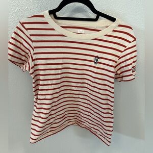 Uniqlo Red and Cream Striped Minnie Mouse Womens T-Shirt - Size M